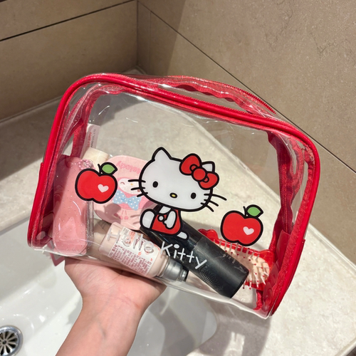 三丽鸥正版HelloKitty防水洗漱包红色大容量可爱透明收纳化妆包 - 图3
