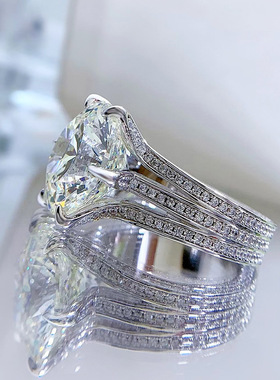 隆隆金珠宝新款S925银14mm高碳钻烟花切欧美豪华超闪求婚戒指跨境