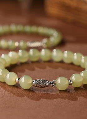 天然和田玉手链女925银好运锦鲤手串送女友闺蜜生日礼物饰品手镯