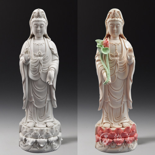 12至24寸立莲西方三圣像供奉佛像摆件粉色陶瓷阿弥陀佛像观音菩萨 - 图3