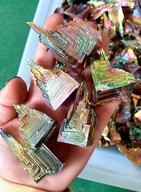 天然铋矿铋晶体摆件金属结晶体七彩矿石化学元素学生科普矿物