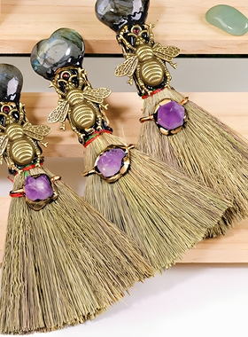 天然水晶拉长石爱心魔法扫帚月光石原石水晶工艺品家居装饰品