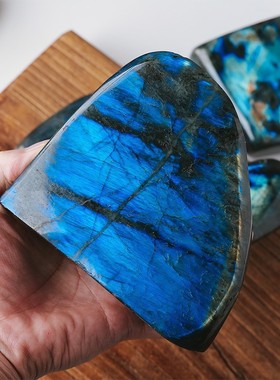 天然拉长石闪光石随形把玩蓝月光石原石矿石标本书靠桌面装饰