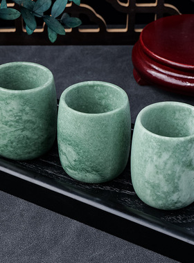 天然玉石茶杯贵州翠玉蓝田玉直筒主人杯新中式茶具功夫茶茶杯