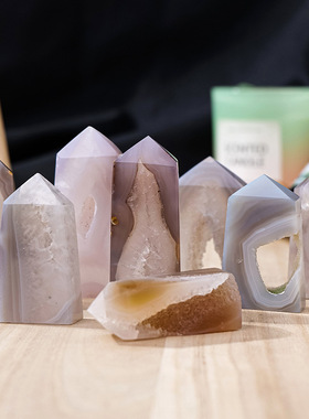 天然玛瑙晶洞水晶柱摆件玛瑙原石矿石单尖四棱柱家居消磁装饰