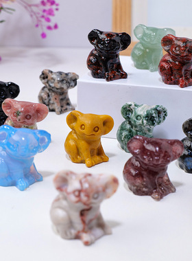 天然水晶考拉雕刻件水晶原石矿石标本打磨家居装饰水晶工艺品