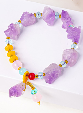 天然紫水晶原石手链紫晶牙花九紫离火手串不规则紫晶百搭手串