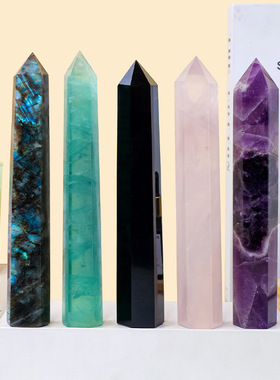 天然水晶单尖六棱柱 紫水晶柱原石矿标打磨能量石柱家居装饰摆件