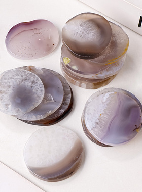 天然水晶玛瑙原石切片摆件玛瑙片打磨抛光风景片玛瑙圆盘杯垫