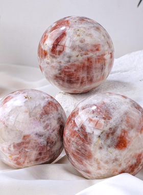 天然水晶月光石金太阳石水晶球 日月同辉共生水晶球 风水家居