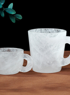 跨境天然水晶原石茶杯咖啡杯 白水晶粉水晶打磨 爱心能量杯