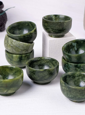 天然水晶玉石岫玉茶碗摆件南玉小酒杯茶杯功夫杯家居茶艺装饰