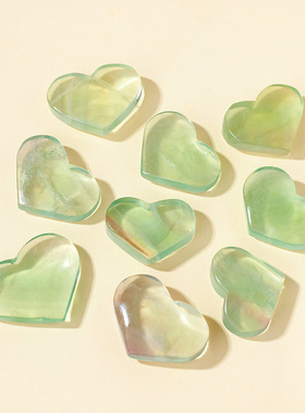 天然水晶绿萤石爱心摆件萤石水晶原石心形雕刻件吊坠项链佩饰