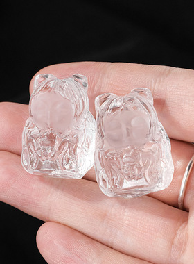 天然水晶白水晶狐仙雕刻件白水晶原石雕刻狐狸人脸九尾狐吊坠