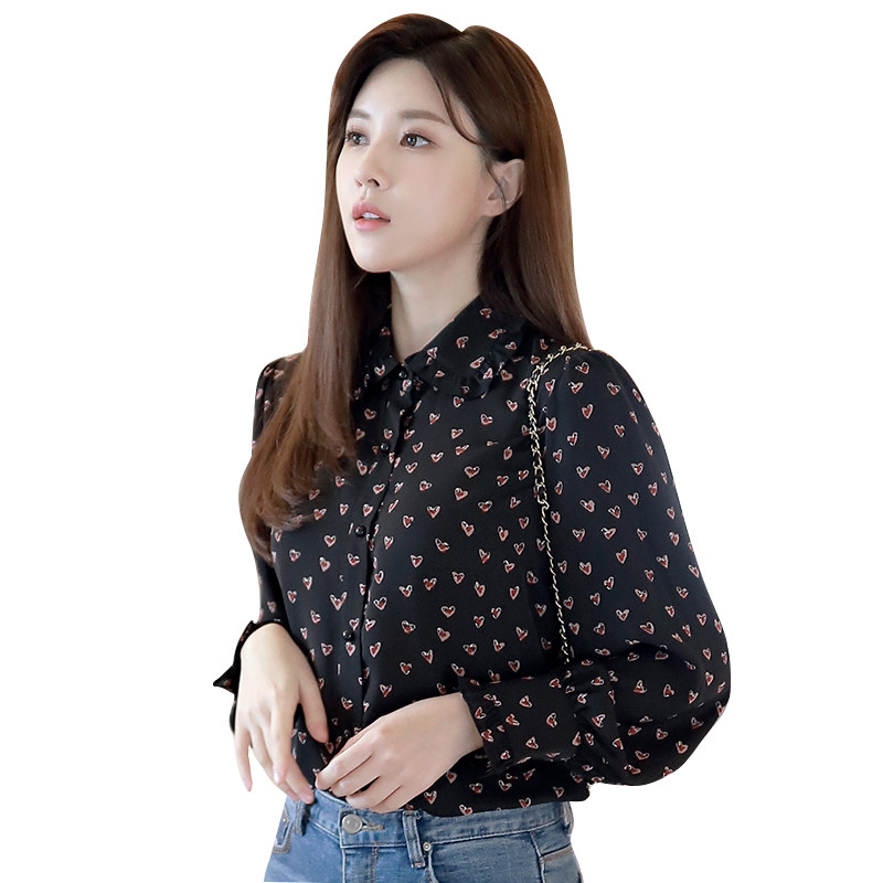 黑色加绒秋冬修身2020新款雪纺衬衫 宝采尔蕾丝衫/雪纺衫