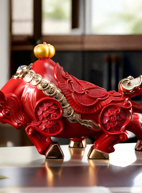 红色生肖牛树脂摆件送礼
