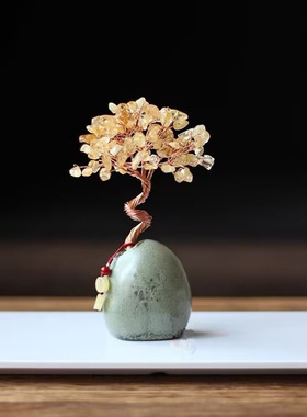 天然黄水晶发财树招摆件居