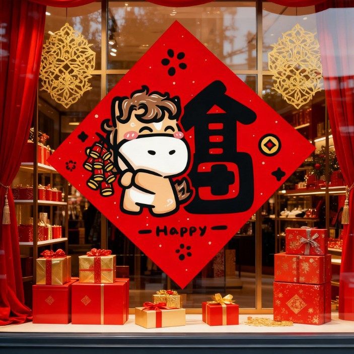 2026新款福字对联春联窗花马年新款过年门贴纸卡通大门玻璃入户门,淘宝优惠券,粉丝福利购,淘宝优惠卷