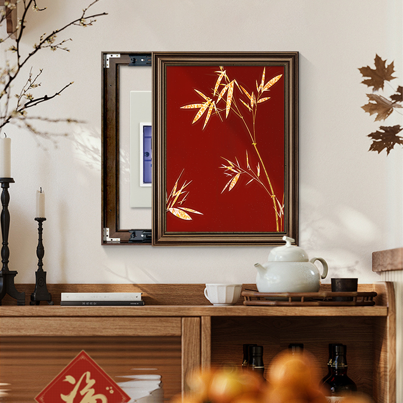 喜上眉梢新中式电表箱挂画免打孔遮挡餐厅配电箱遮挡装饰画电闸盒 - 图2