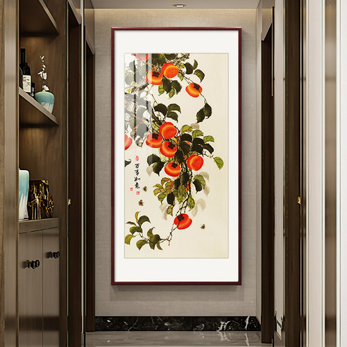 新中式玄关装饰画竖版入户走廊尽头挂画进门五福临门挂画客厅壁画 - 图1