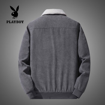ເສື້ອກັນໜາວ Playboy jacket corduroy men's plus velvet velvet thick lamb velvet ອາຍຸກາງແລະໄວລະດູຫນາວຂອງພໍ່ເສື້ອຄຸມຜ້າຝ້າຍ