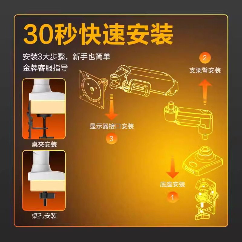 HKC惠科笔记本显示器双屏KR22支架旋转升降免打孔机械臂壁挂KR20 - 图0