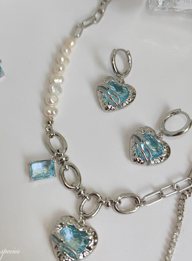清新感项链甜酷的薄荷蓝爱心套装