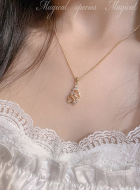 龙心同款闪钻爱心锁骨项链女