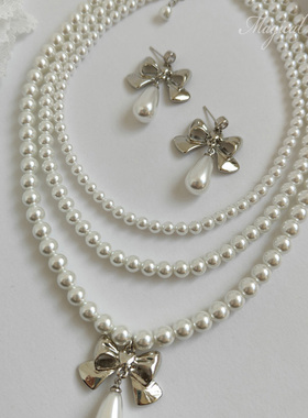 千金公主甜美多层叠戴珍珠项链女