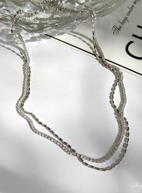 女日常百搭双层叠戴锁骨项链