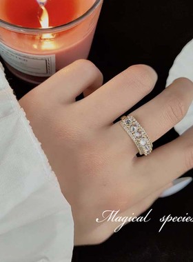 轻奢小众高级立体超闪满钻戒指