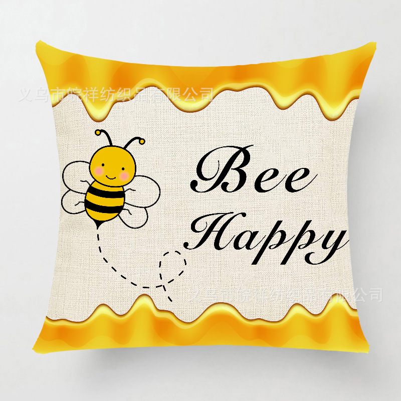 欧美跨境 Alphabet Bee linen print sofa pillow cushion cover-图0