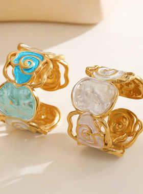 跨境镂空玫瑰花轻奢指环女