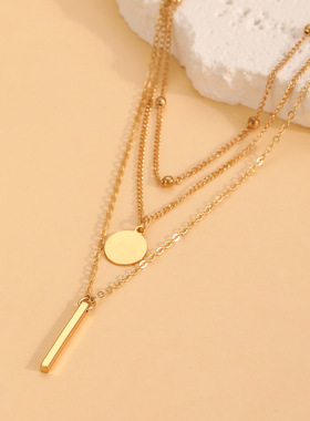 跨境金属三层项链波西米亚锁骨链
