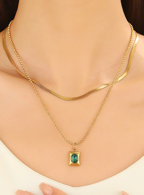 跨境秋冬叠戴双层钛钢项链