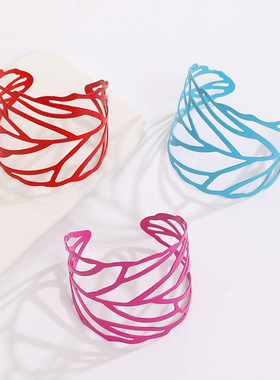 跨境时尚树叶镂空复古彩色手镯