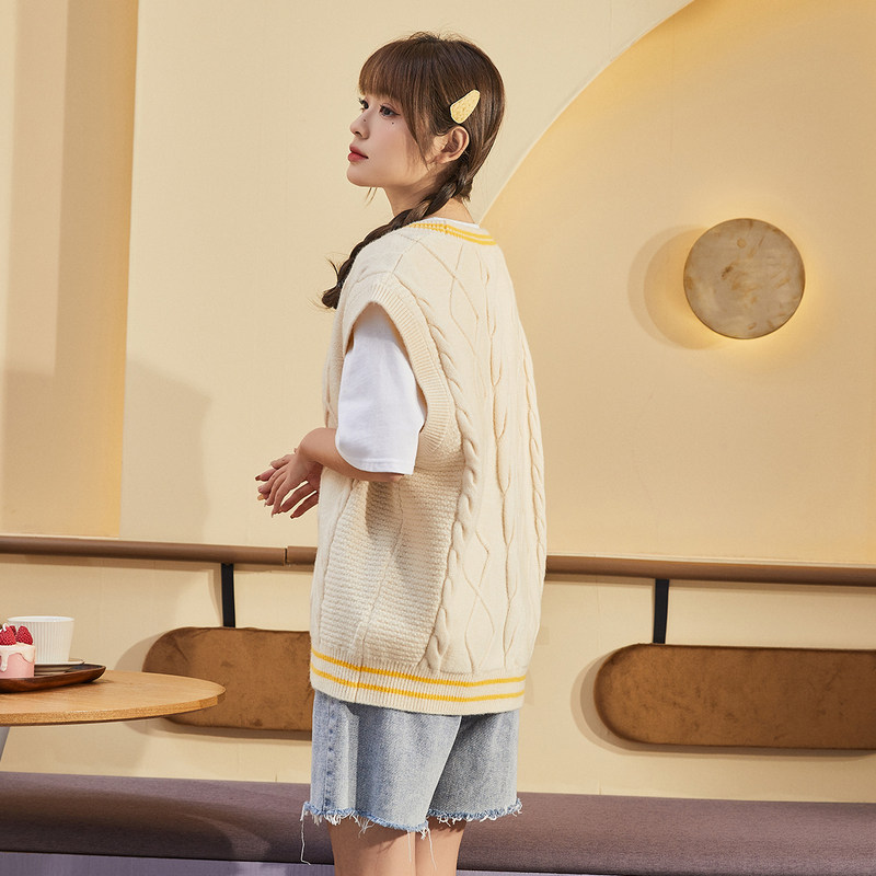 唐狮2022春秋新款针织马甲v领毛衣 唐狮毛针织衫