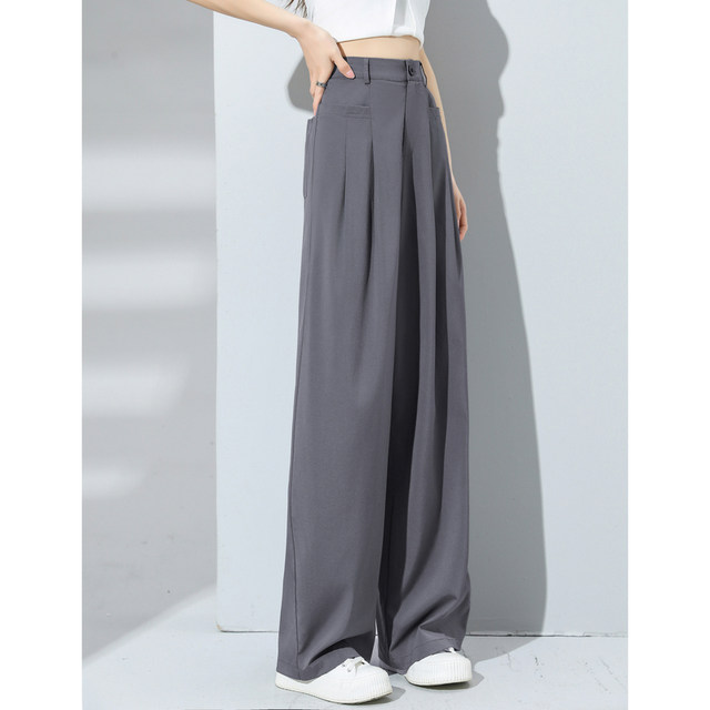 Tangshi Spring and Summer Thin Suit Pants Women's High Waist Slim Design Slim Ice Silk Cool Wide Leg Pants