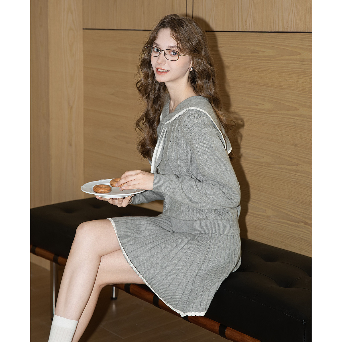 唐狮2026秋季短裙套装女毛织海军领绞花毛线衫休闲风简约百搭时尚,淘宝优惠券,粉丝福利购,淘宝优惠卷