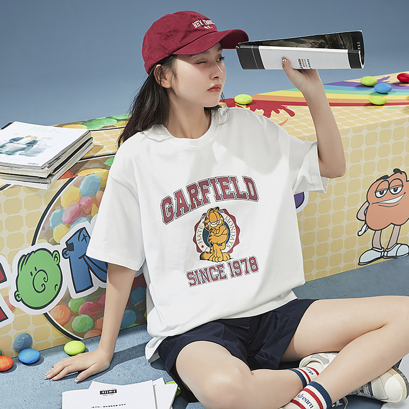 [加菲猫联名]2022春夏新款短袖t恤 唐狮喜之乐T恤