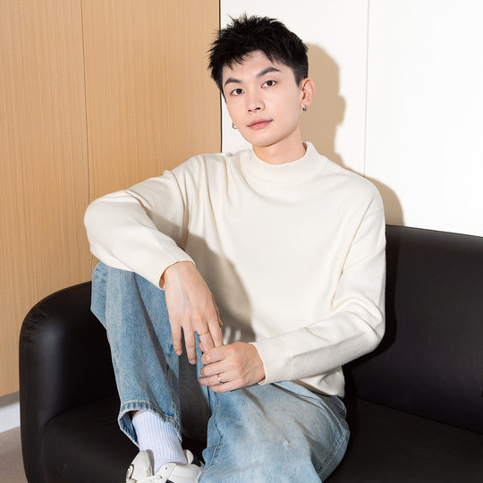 唐狮2025秋冬新款半高领毛衣打底衫商务休闲纯色针织内搭男款毛衫