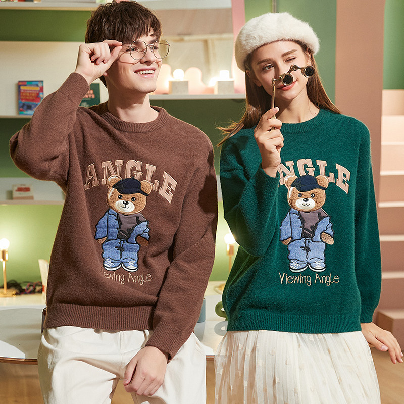 唐狮2021新款情侣男前胸贴布绣毛衣 唐狮喜之乐针织衫/毛衣