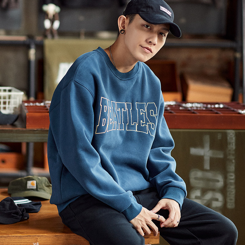 唐狮蓝色男士2021秋季新款韩版卫衣 唐狮喜之乐卫衣