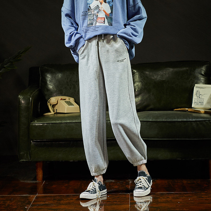 唐狮2020秋冬新款灰色宽松束脚卫裤 唐狮休闲裤