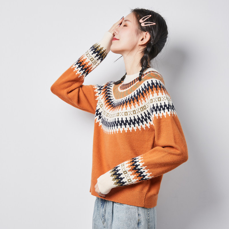 唐狮秋冬新款图案提花套头毛衫 唐狮毛衣