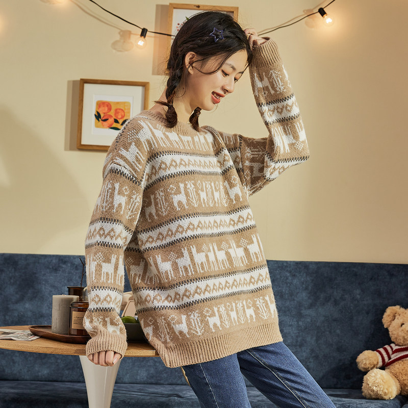 唐狮秋冬新款红色复古设计感毛衣 唐狮毛衣