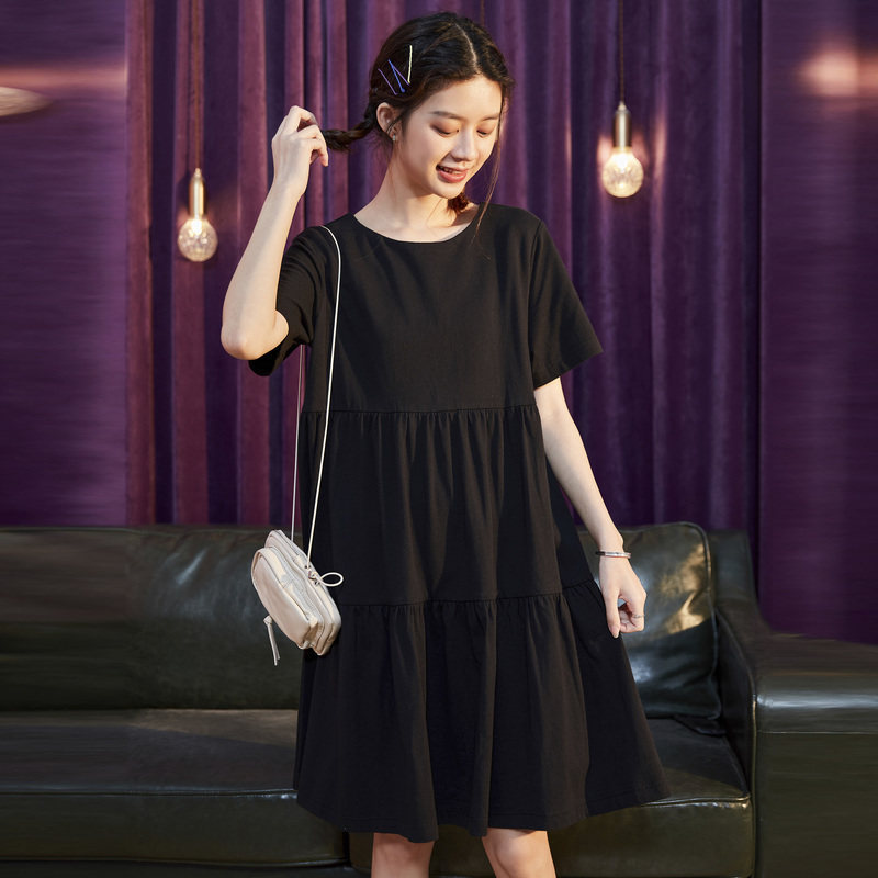 唐狮宽松2020夏新款紫色短袖连衣裙 唐狮喜之乐连衣裙