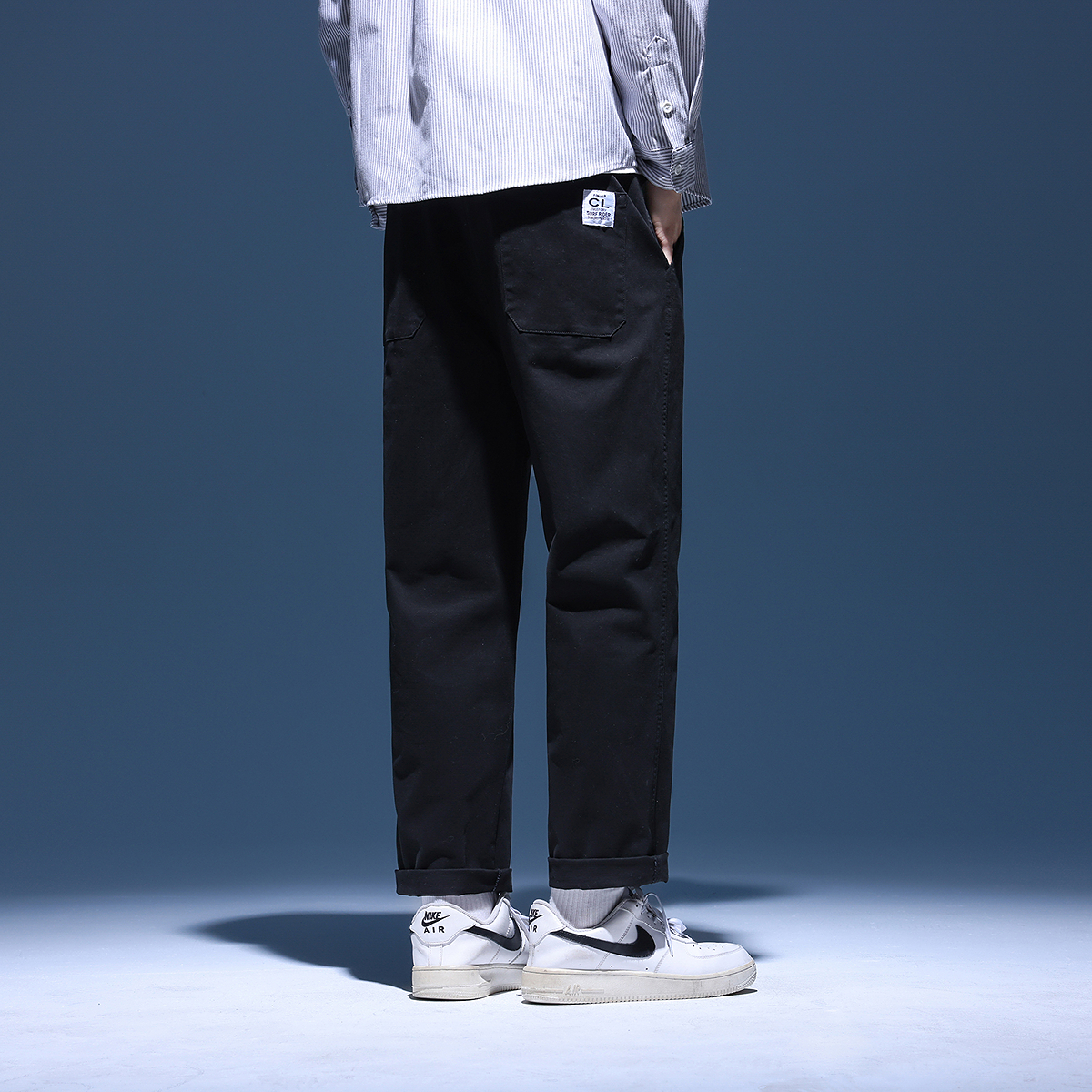 唐狮2025秋季新款休闲裤宽松直筒工装裤子男生黑色修身潮牌加绒 - 图0