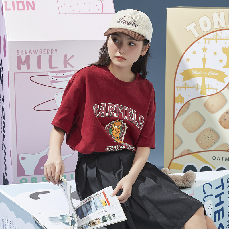 [加菲猫联名]2022春夏新款短袖t恤 唐狮喜之乐T恤