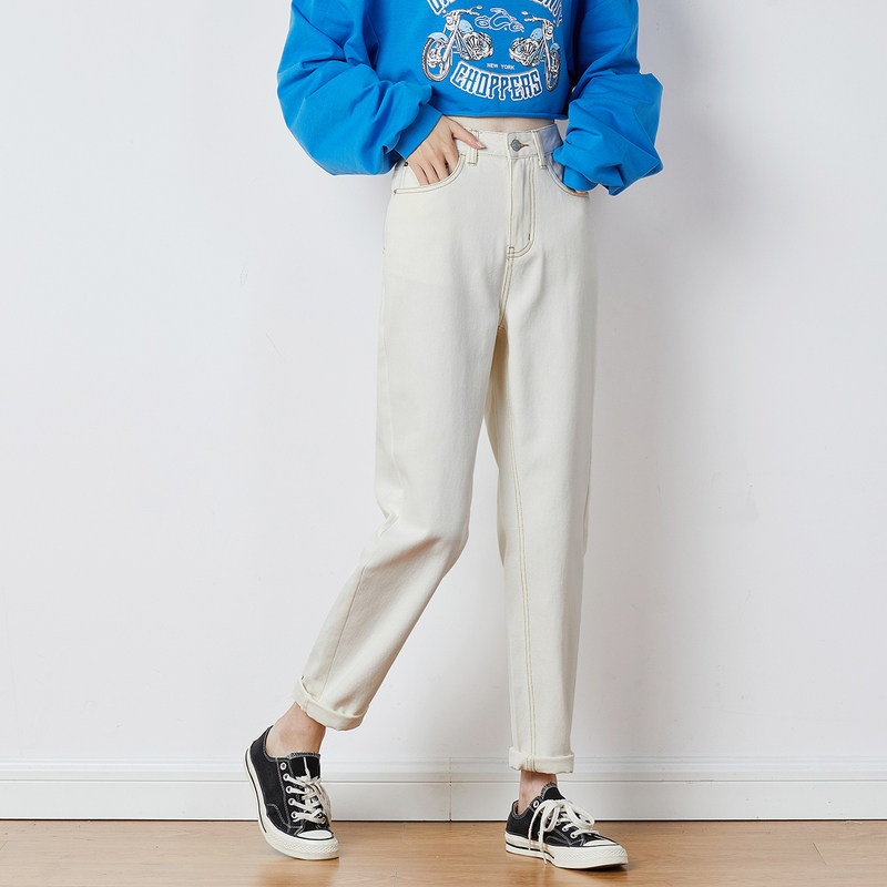 唐狮直筒高腰2021春秋新款牛仔裤 唐狮喜之乐牛仔裤